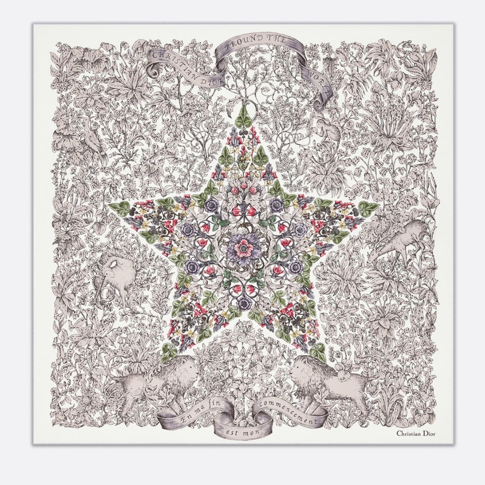 Dior Pink Multicolor Silk Scarf